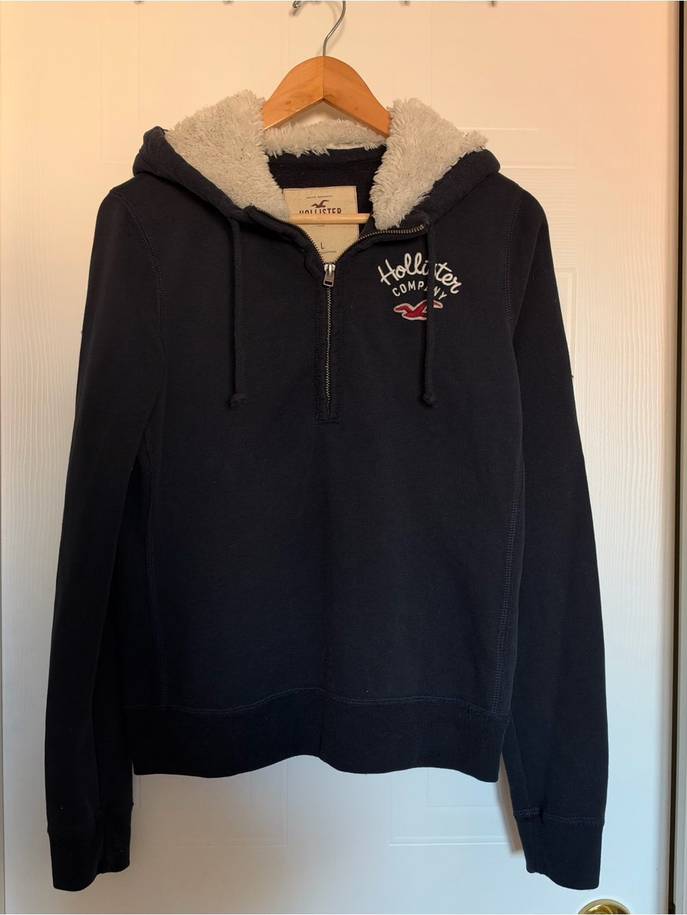 Hollister Navy Half-Zip Sherpa-Lined Hood